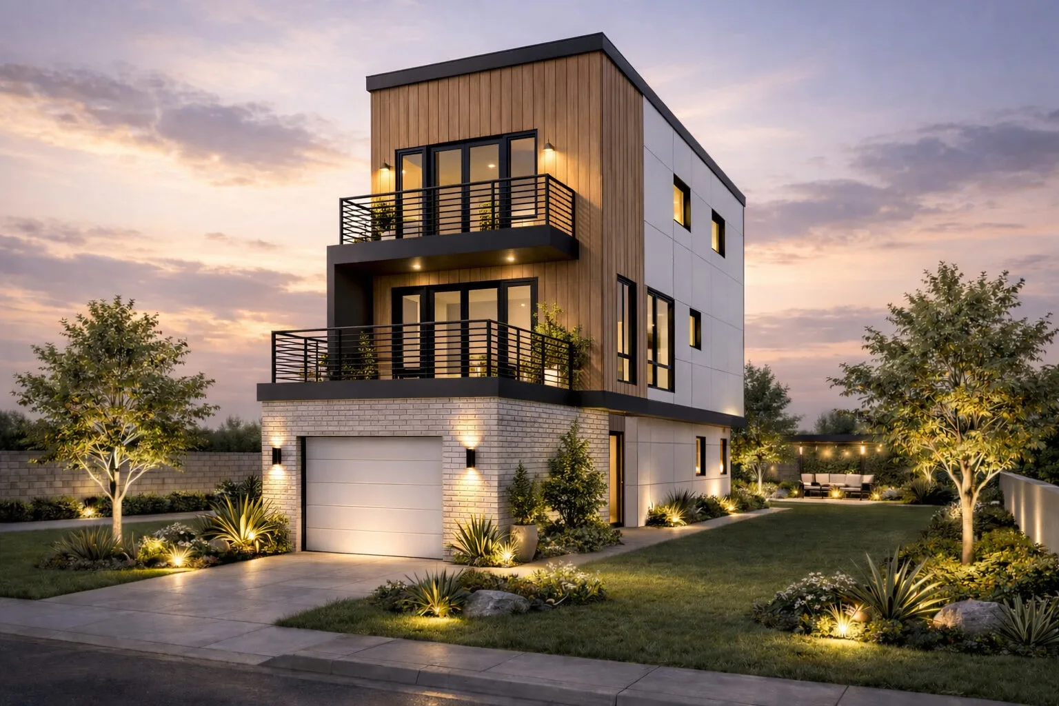 Unit A exterior perspective rendering, Lots 1–3