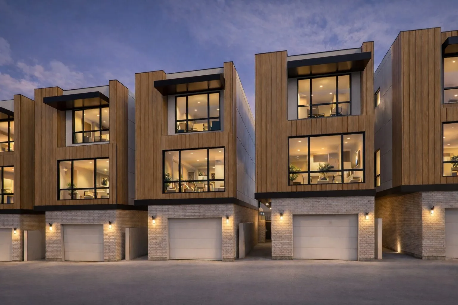 Unit B exterior rendering, nighttime