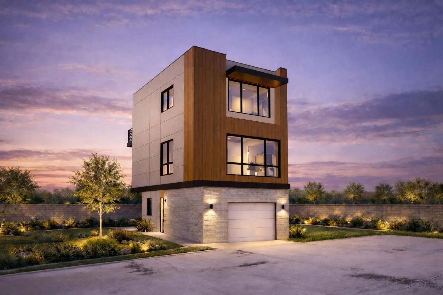 Unit B exterior perspective rendering, Lots 4–10